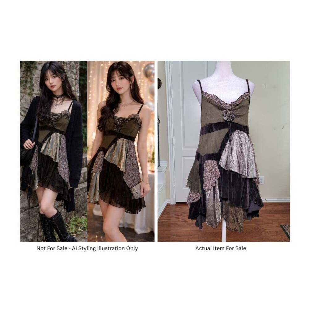 Anthropolgie Azel Hazel Patchwork Grunge Fairy Babydoll Dress M Lace Velvet Boho